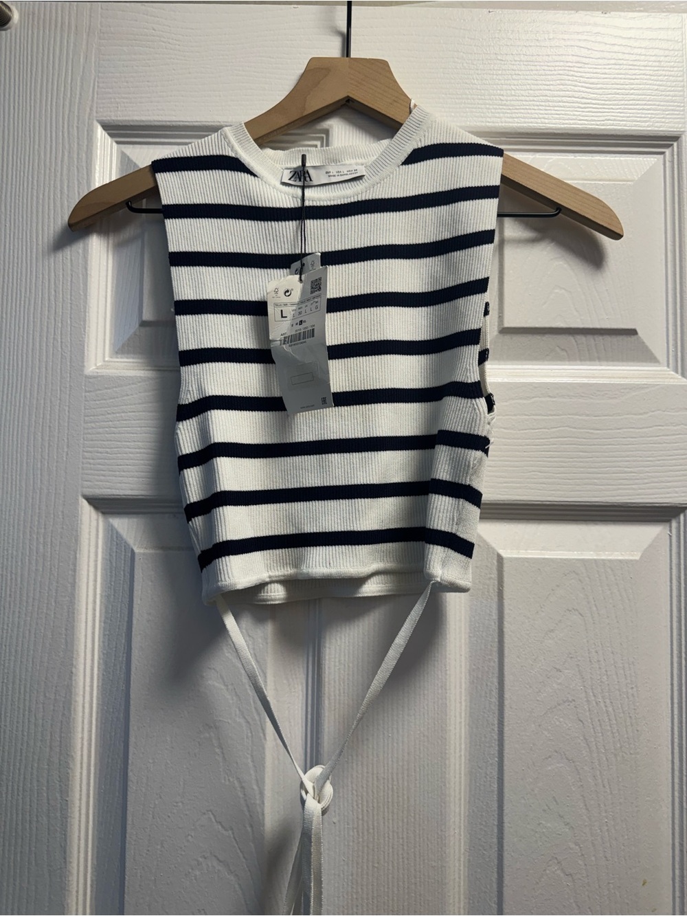 Zara Women’s Striped Tie-Back Cropped Tank - White/Navy